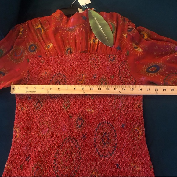 NWT $310 FARM Rio Mystic Night Print Smocked Long Sleeve Dress in Medium! - Picture 10 of 13